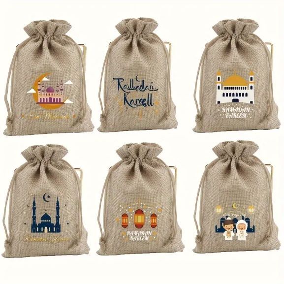 6pcs/Set Ramadan New Style Cotton Drawstring Bags - 2