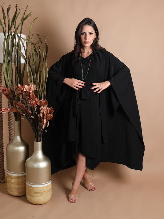 Straight Dress With Bat Sleeves Cape