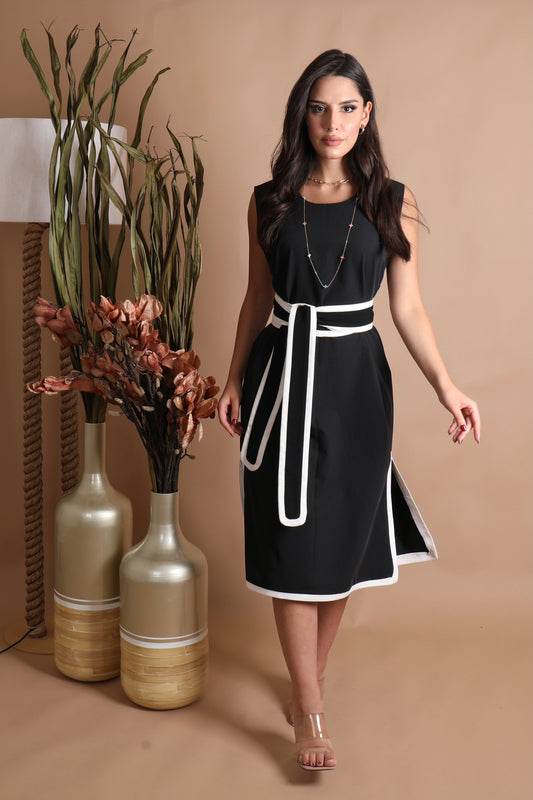 Midi Dress with Belt Work Party Formal