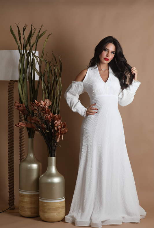 Women White Cold-Shoulder Maxi Dress