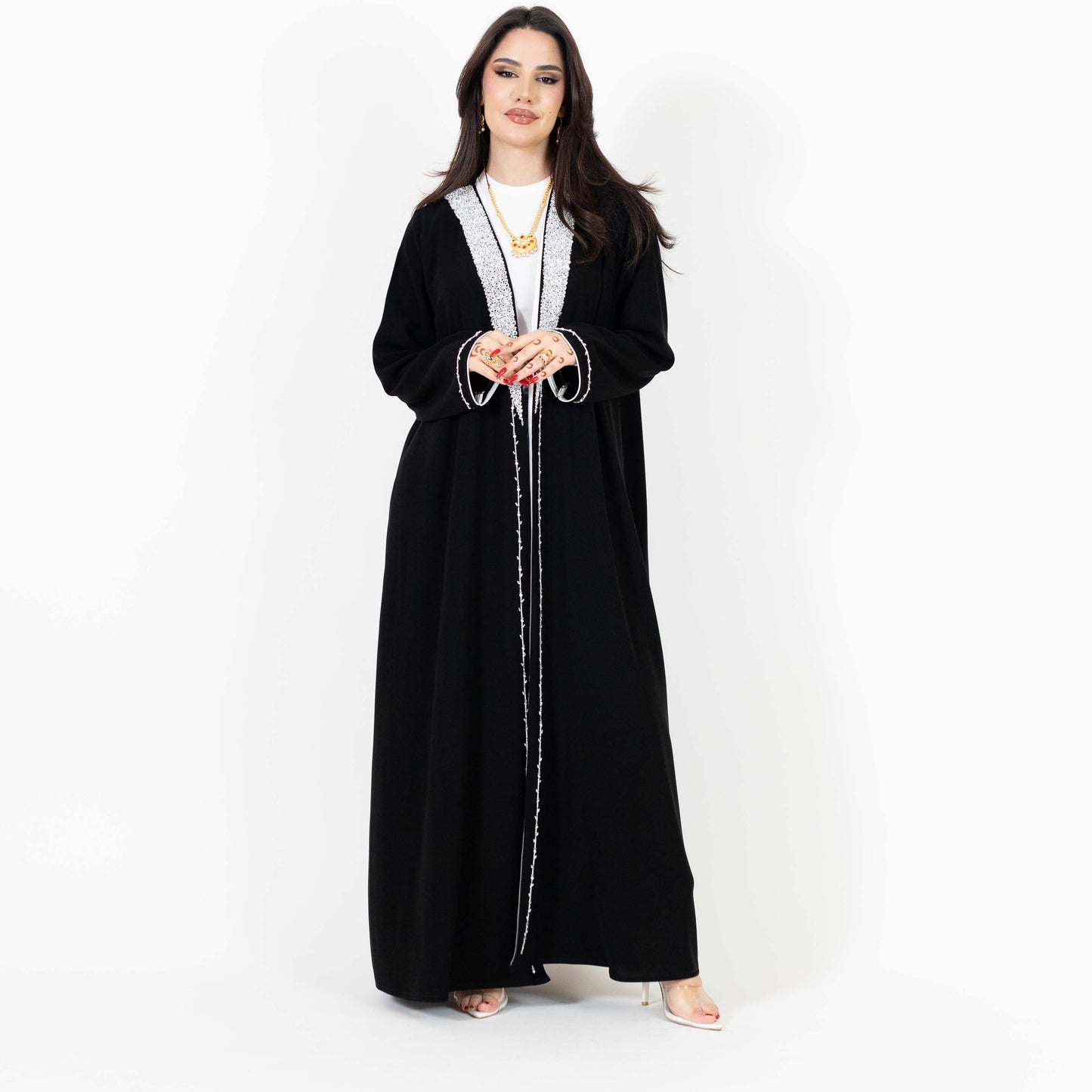 Black White Open Abaya