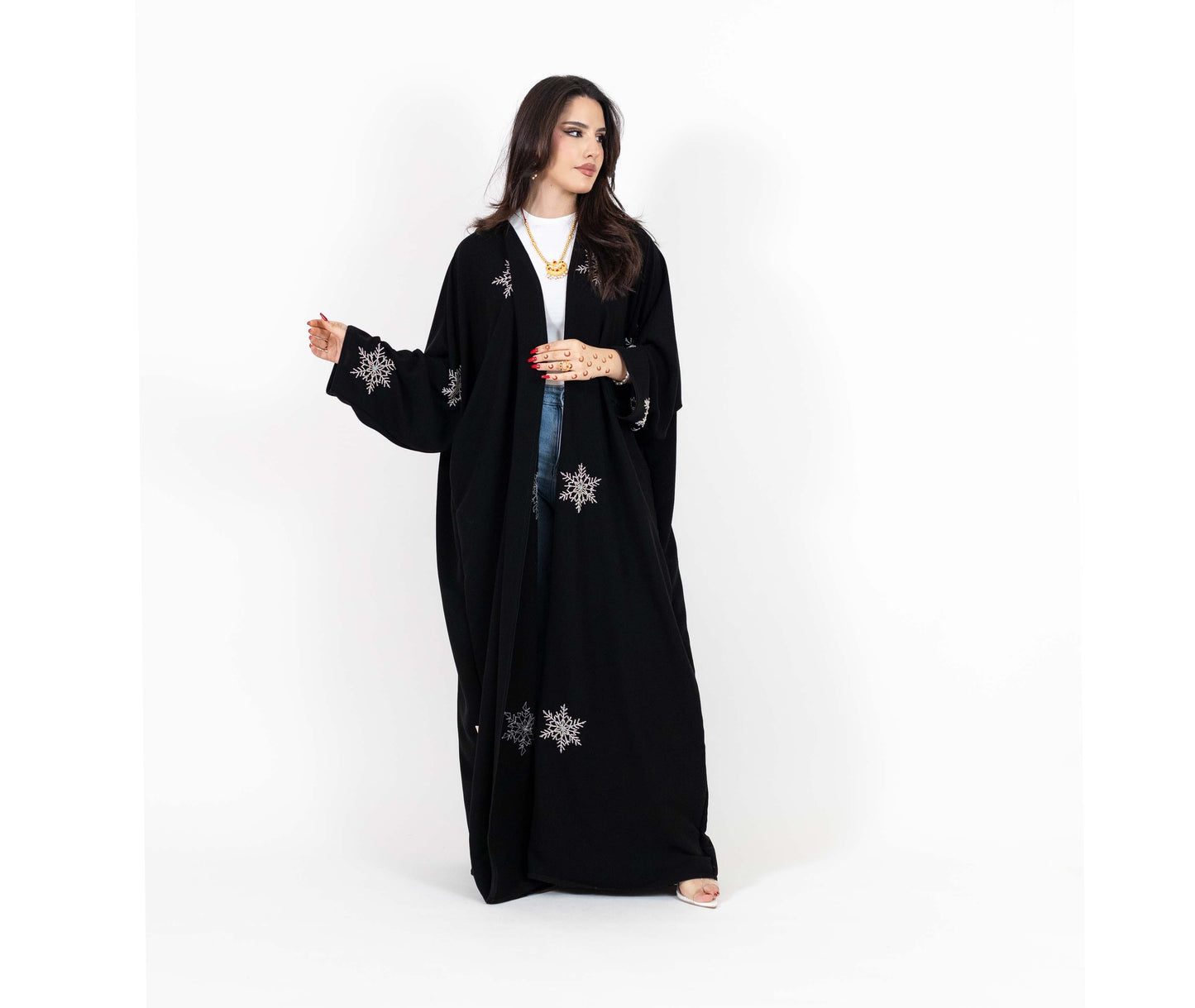 Black Abaya with Snowflake Embroidery