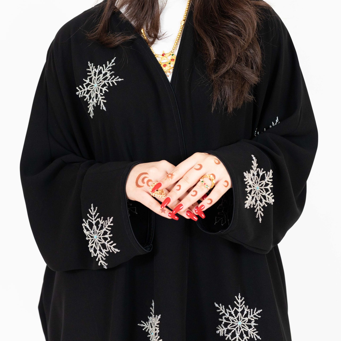 Black Abaya with Snowflake Embroidery