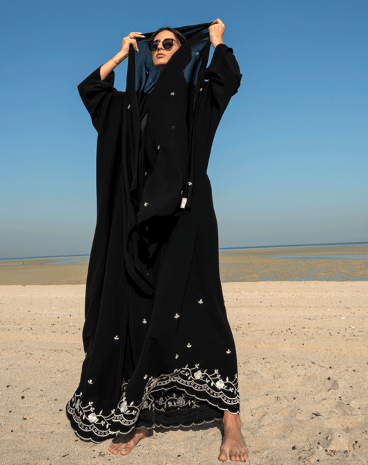 Summer white embroidery abaya