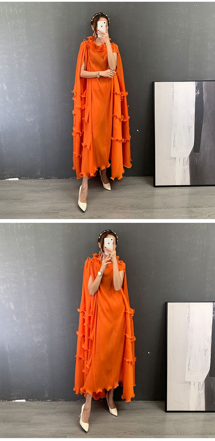 Ruffles orange dress with belt - 4