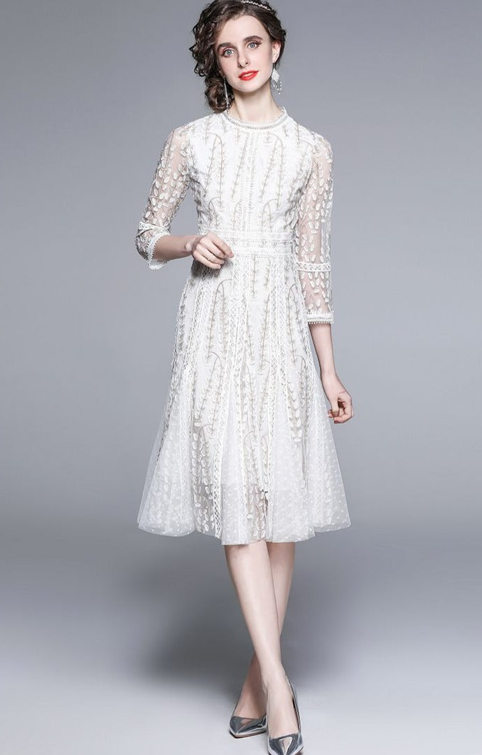 Offwhite dress with white embroidery - 1