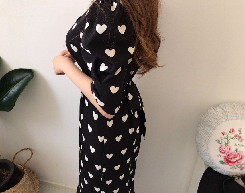 Black dress with white heart pattern - 2