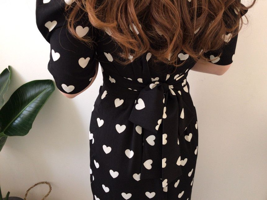 Black dress with white heart pattern - 3