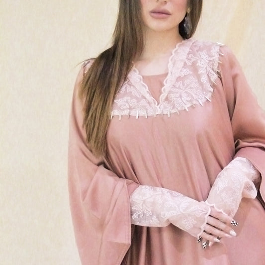 Pink Jalabiya with white sleeves