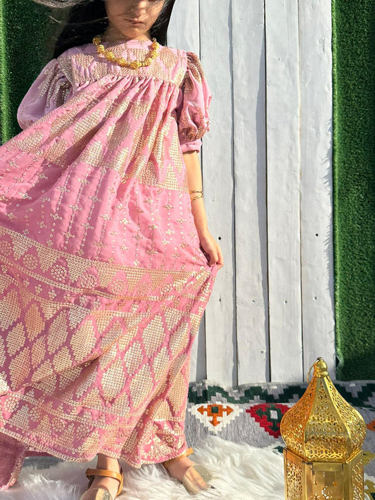 Pink and gold jalabya for girls