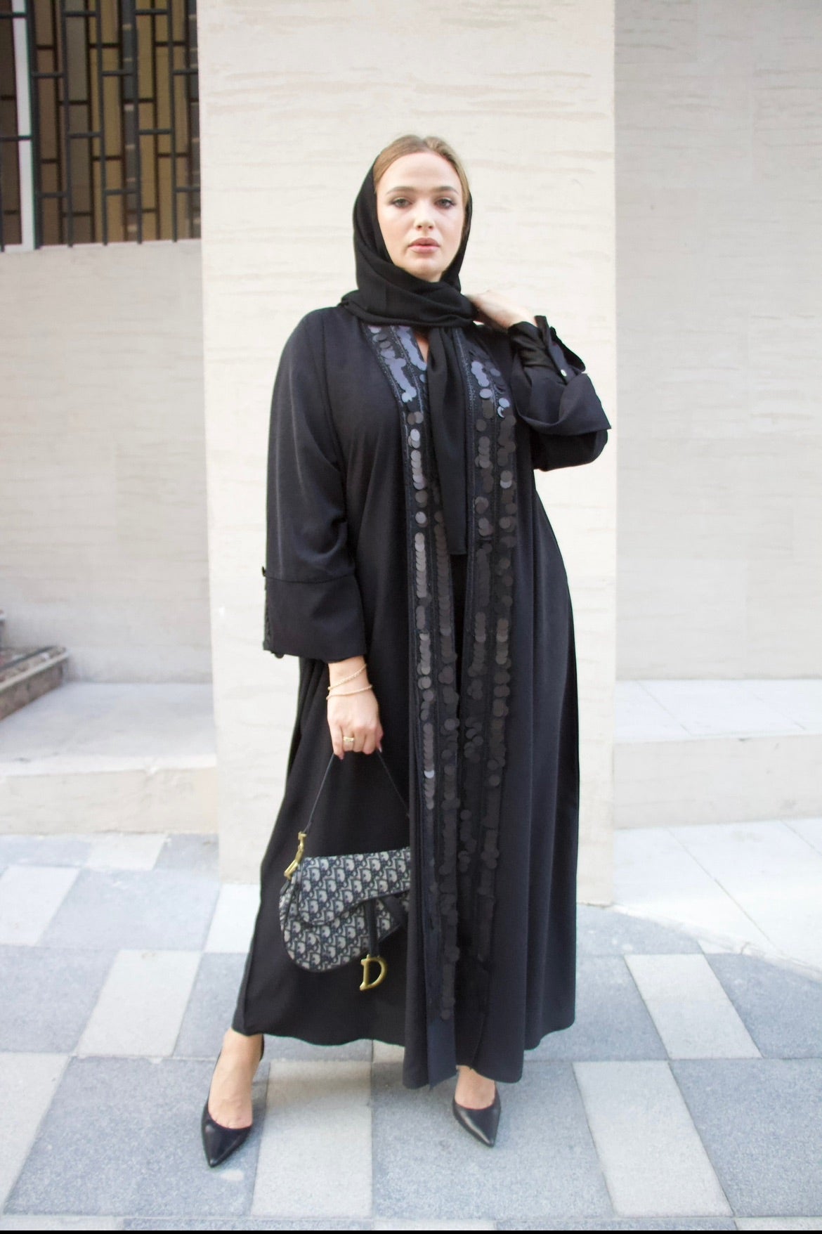 Black Abaya with beads - 3
