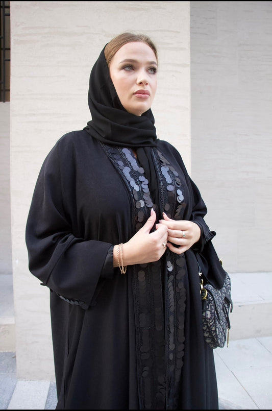 Black Abaya with beads - 2