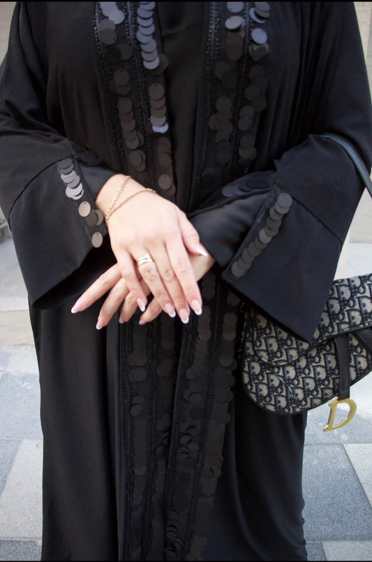 Black Abaya with beads - 1