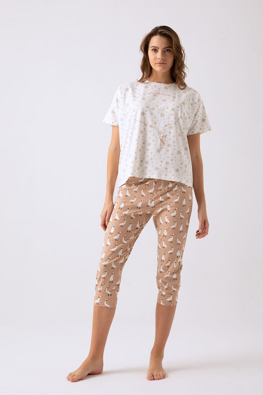 white T-shirt with light brown pants - 1