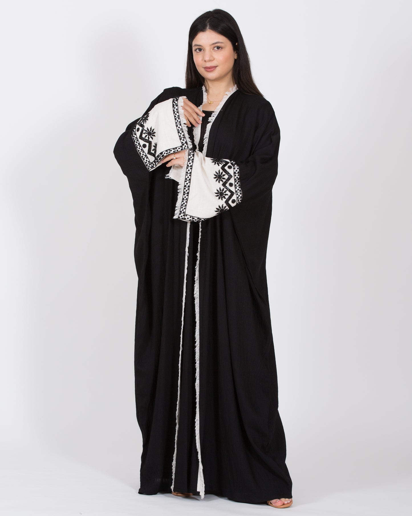 Black abaya with white sleeves