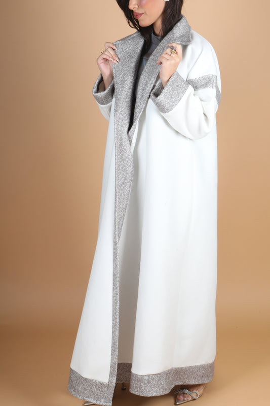 Silver and white coat abaya