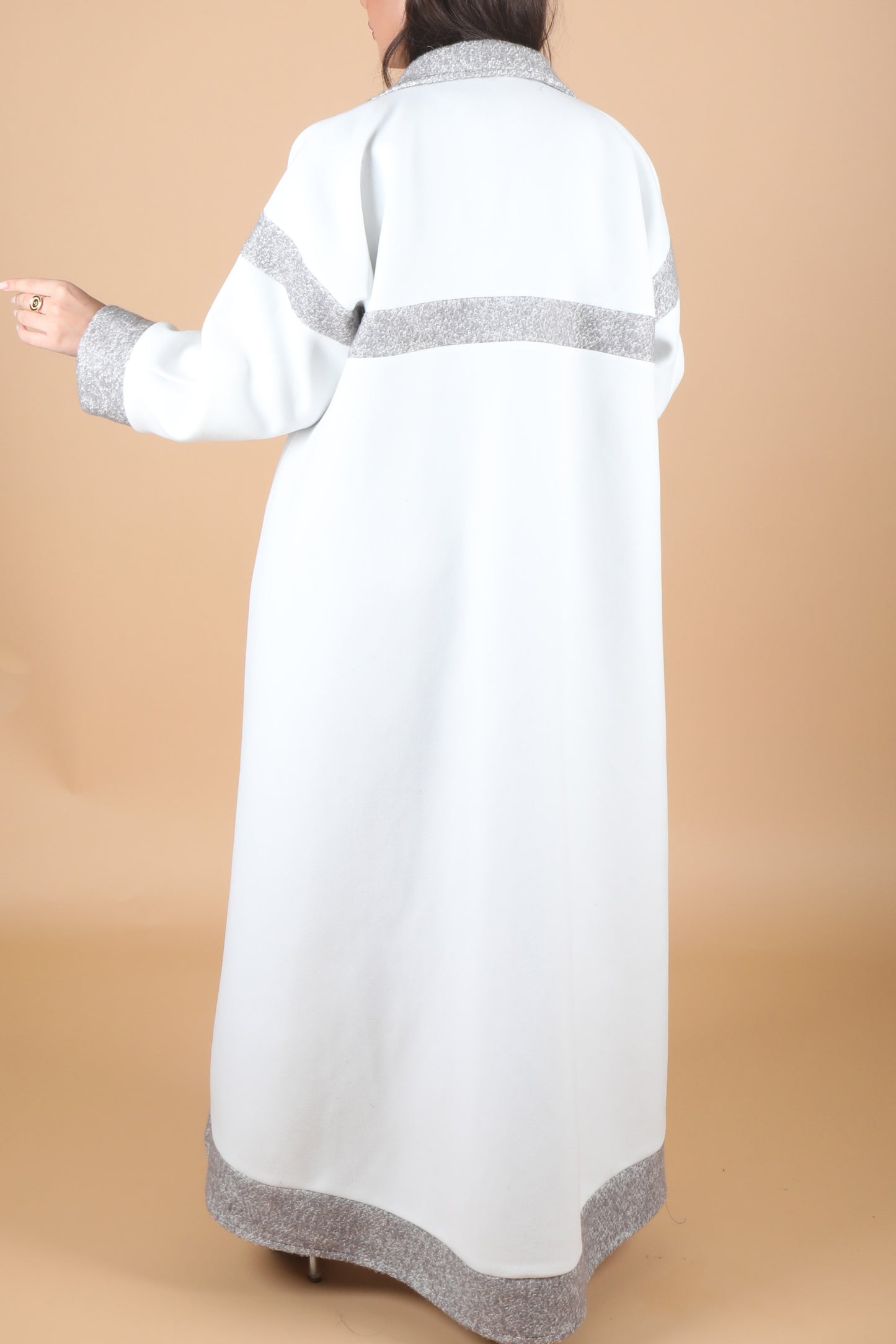 Silver and white coat abaya