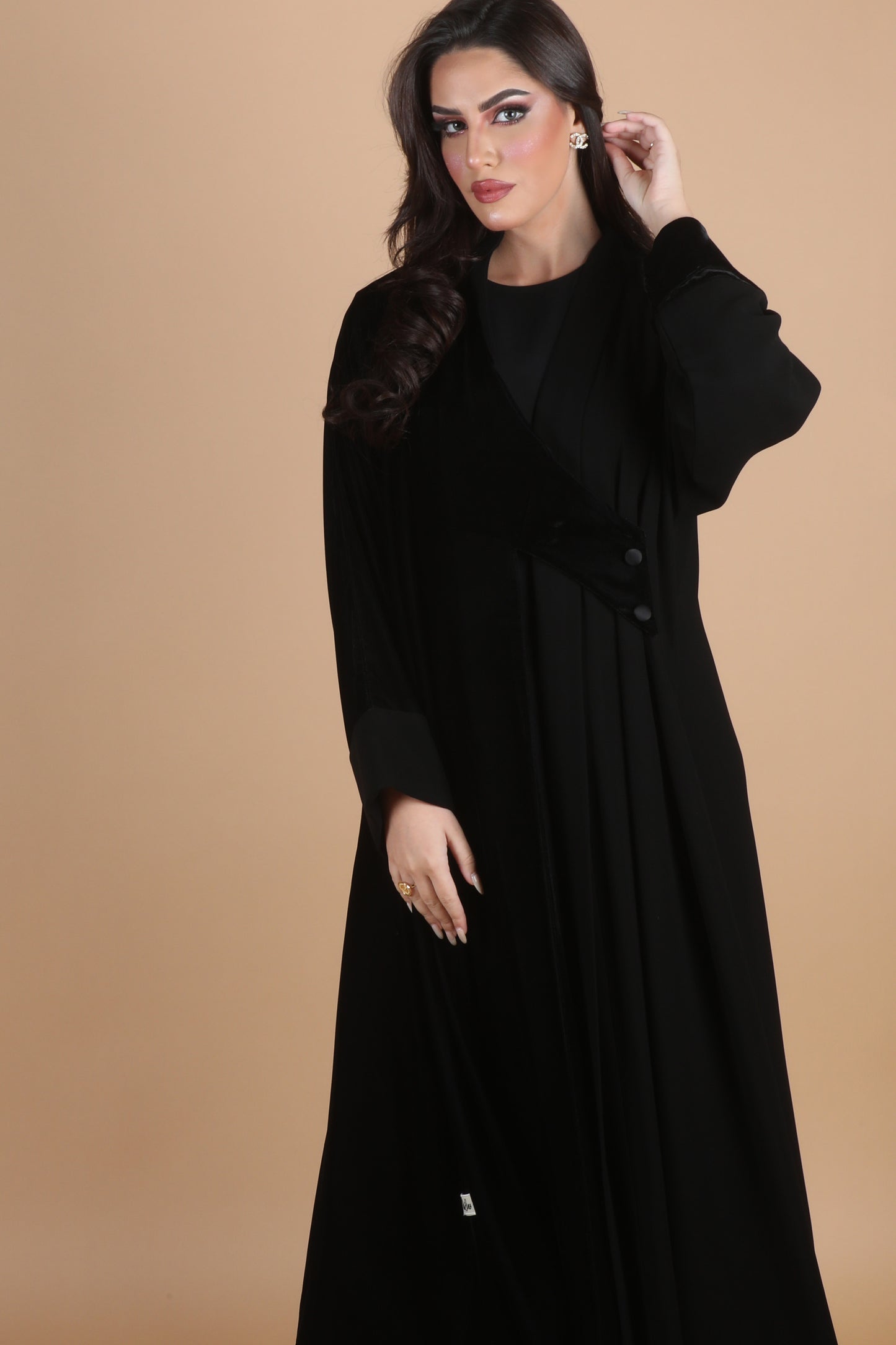 Half velvet black abaya