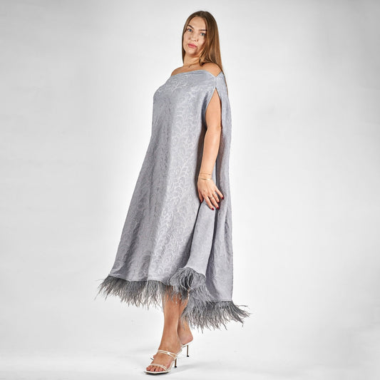 Soft grey dress with feathers - 1