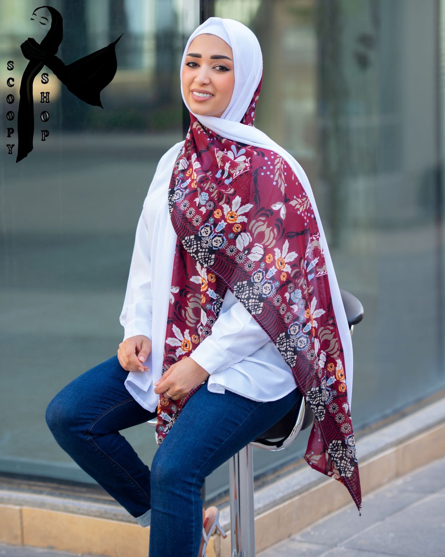 Printed Gorgette Hijab /حجاب جورجيت معرق   - 1