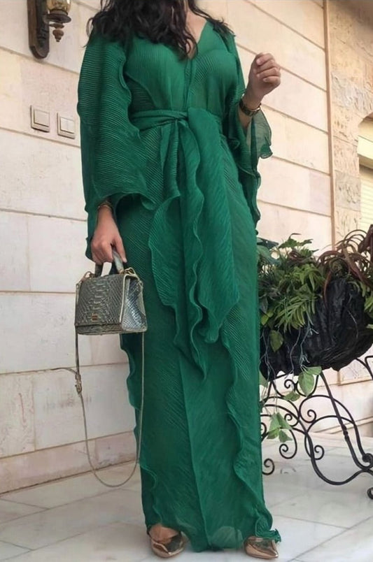 Green ruffle dress with belt - 1