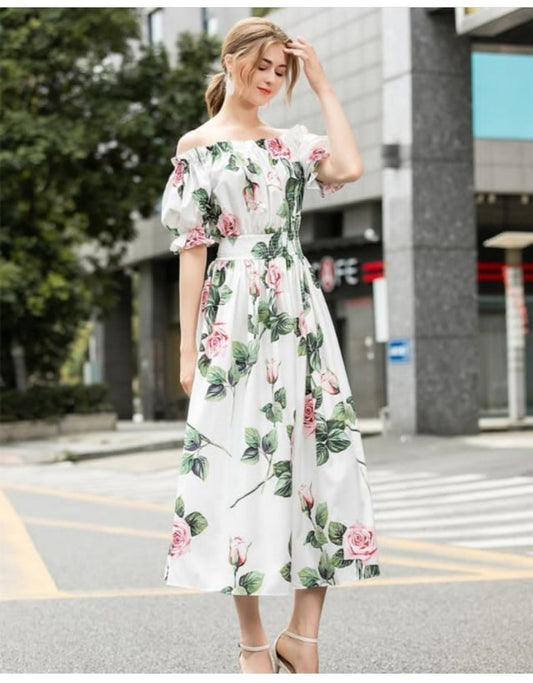 Floral dress with buff sleeves - 1