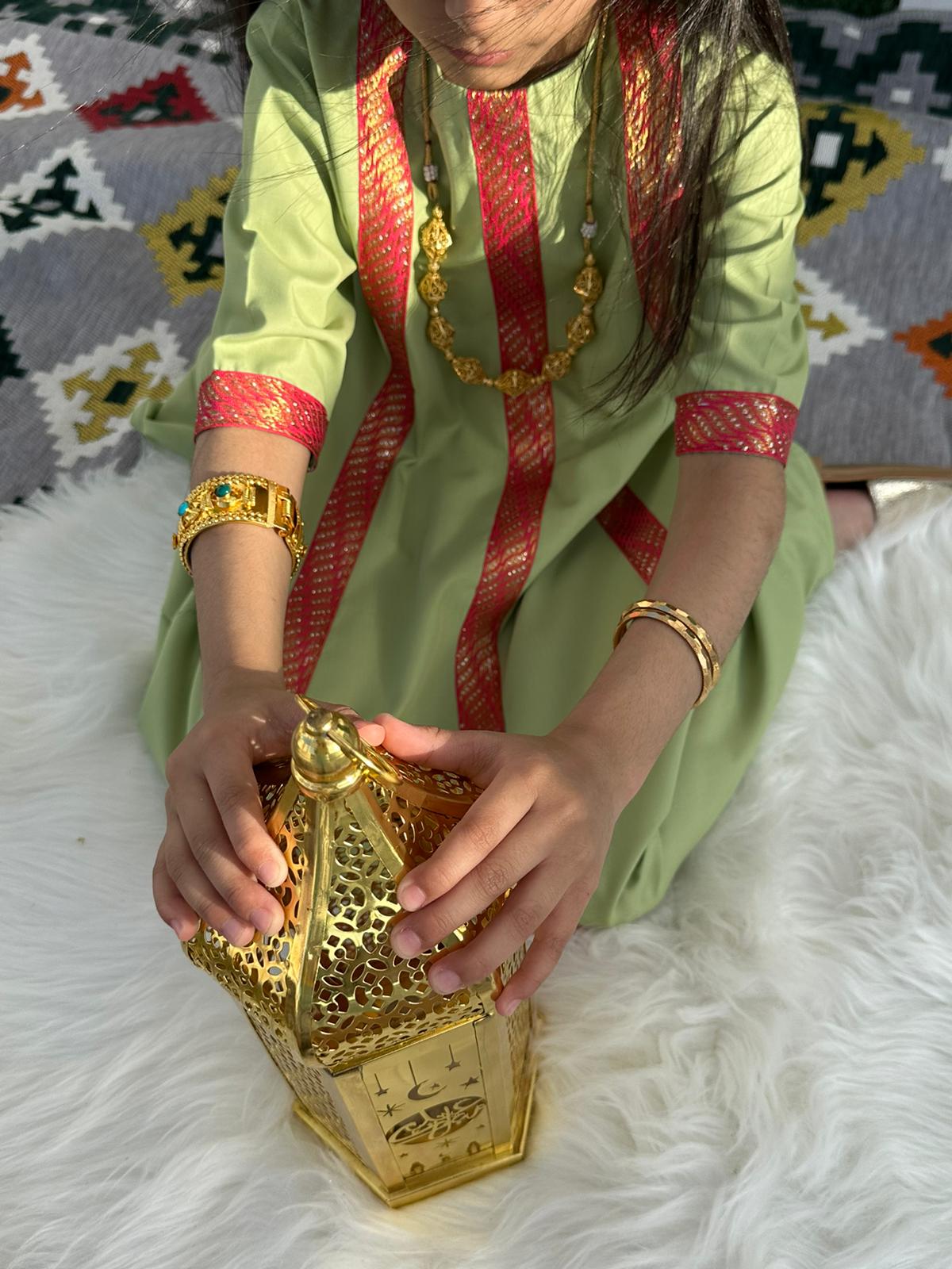 Light green and red jalabya for girls