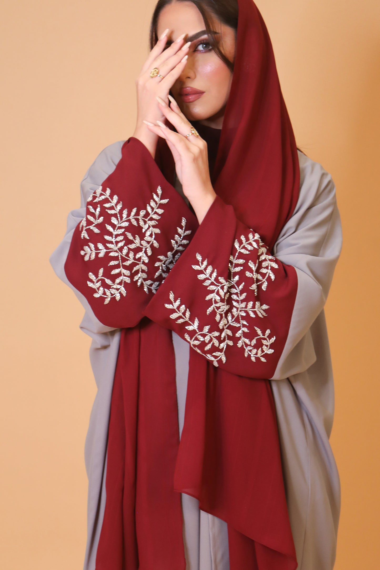 Gray and red abaya