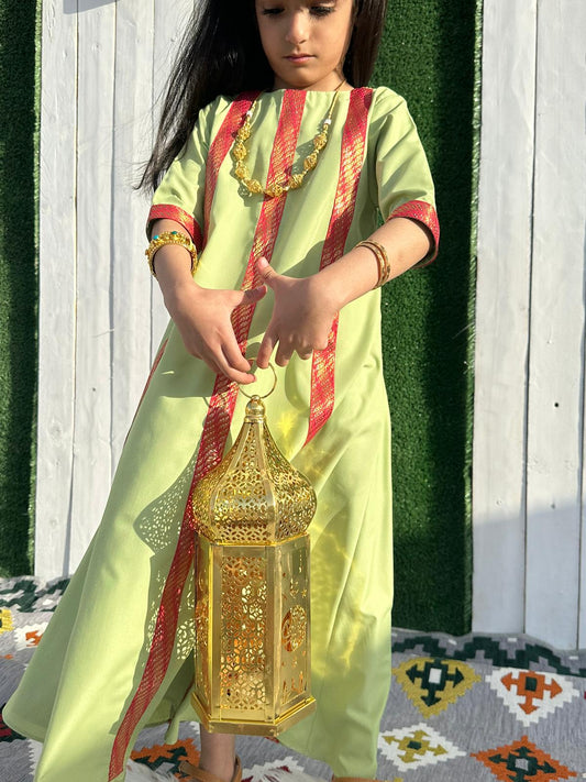 Light green and red jalabya for girls